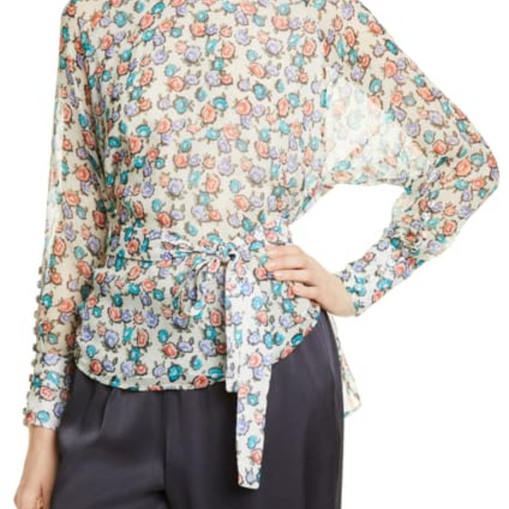 JASON WU SilkTop Long Sleeves in Soft Floral Print Size 10 New NWT - Picture 5 of 11